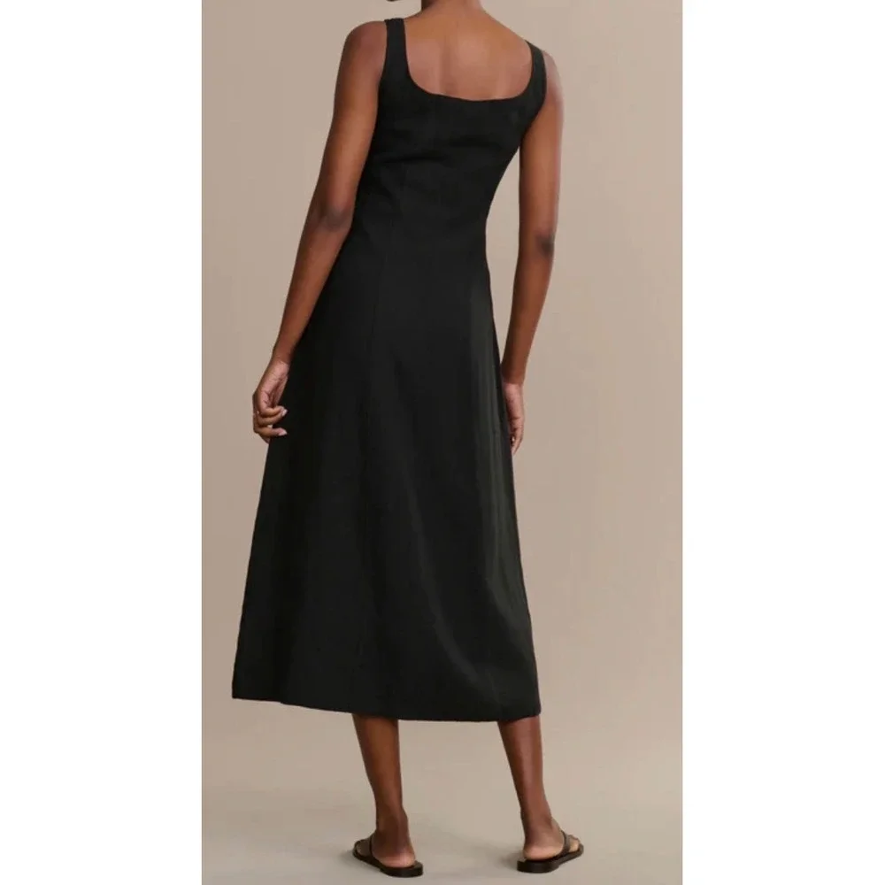 Jenni Kayne Kinney Dress Black Linen Square Neck Midi A Line Size M - Picture 2 of 11